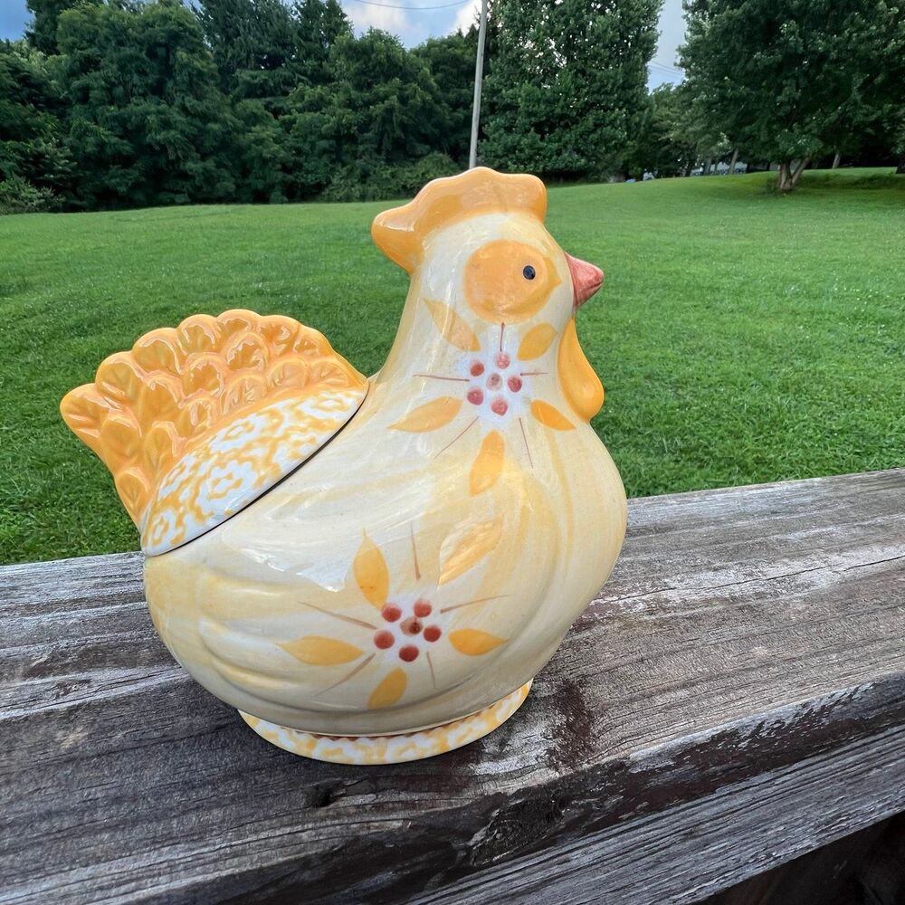 Temptations By Tara Old World Yellow Chicken Canister Farmhouse